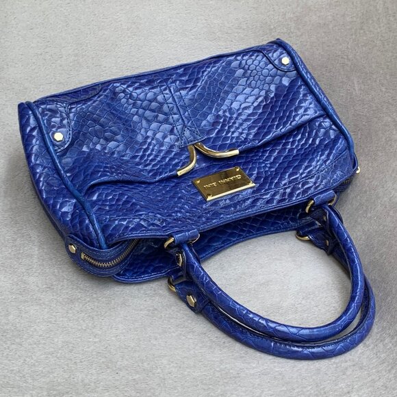Gianni Bini Cobalt Blue Faux Crocodile Embossed Dual Handle Shoulder Bag - Picture 3 of 16